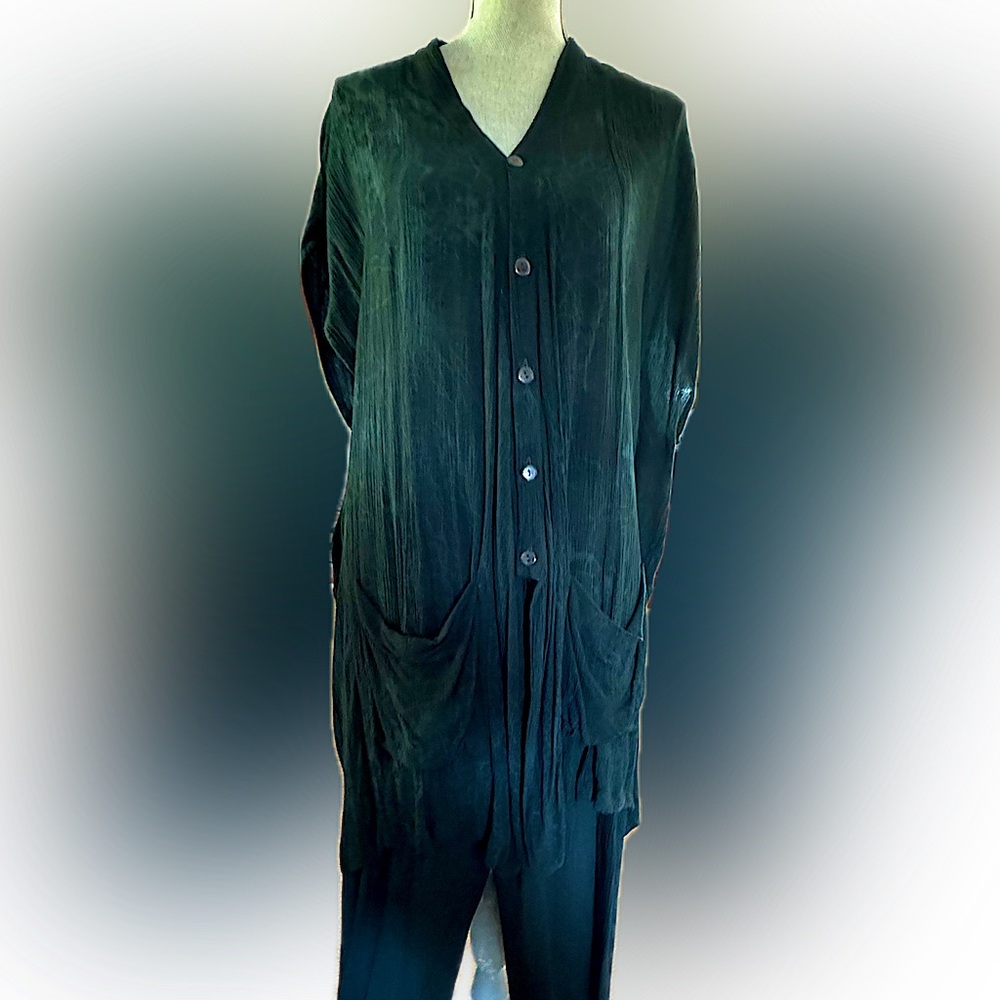 Hunter Green Gauze Pant Set Drop Shoulder Big Pocket Comfy One Size Esp LSzs